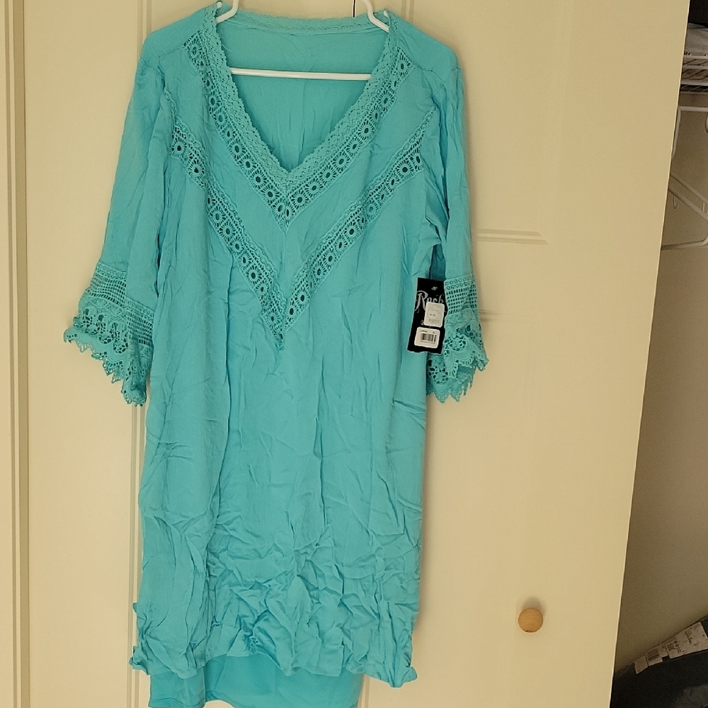 NWT XL Rock 47 By Wrangler Turquoise Lace Trim Dress